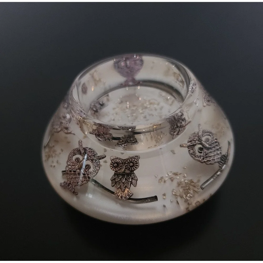 Mystical Owl Glass TeaLight Candle Holder White Woodland Deco Traumlicht Germany
